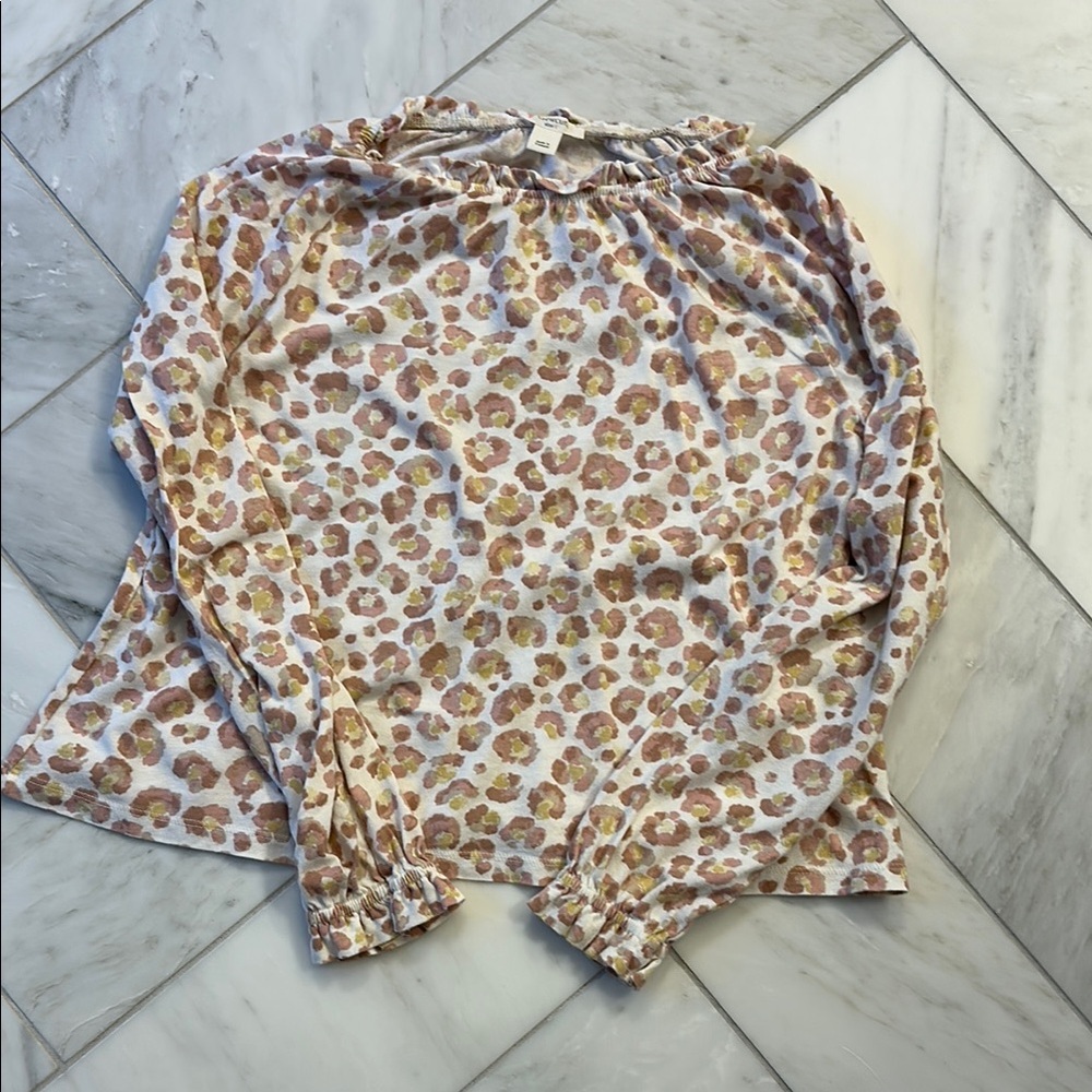 Crewcuts Brown and Cream Ruffled Blouse with Peter Pan Collar size 10 (L)